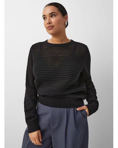 Contemporaine Scalloped Edging Openwok Sweater - Black