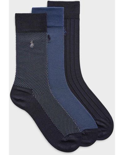 Polo Ralph Lauren Solid And Patterned Blue Dress Socks 3