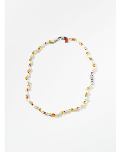 HUGO Logo And Colourful Beads Necklace - White