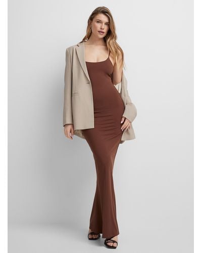 Icône Soft Microfibre Long Fitted Dress - Brown
