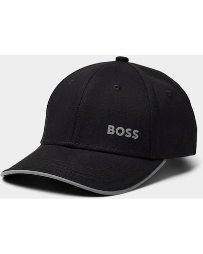 BOSS Gray Logo Trimmed Cap - Black