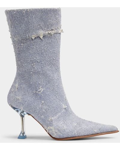 Miista Marcela Frayed Denim Look Heeled Boot Women - White