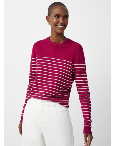 Contemporaine Light Knit Striped Sweater - Red
