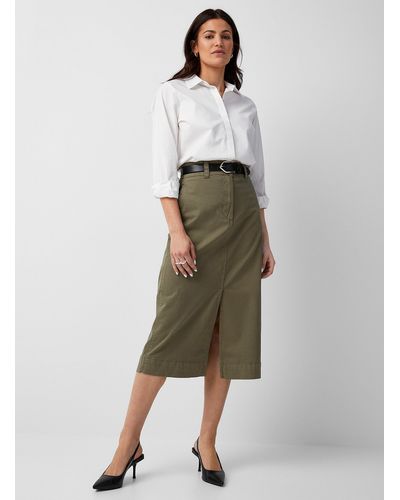 Part Two Sevena Khaki Cotton Midi Skirt - Green