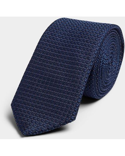 HUGO Pointed Check Jacquard Tie - Blue