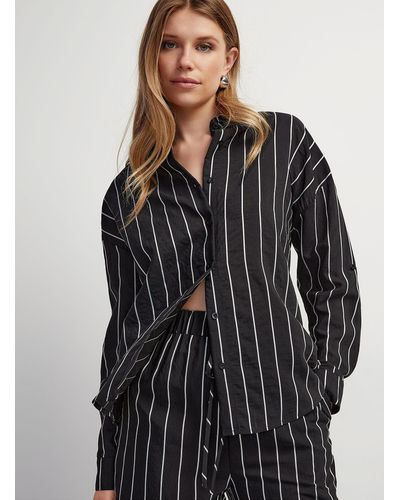 Icône Contrasting Stripes Loose Shirt - Black