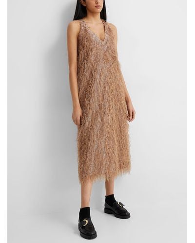 Smythe Dusty Pink Feather Dress - Brown