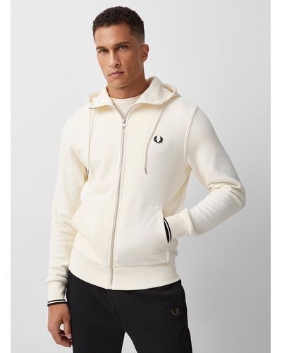 Fred Perry Embroidered Emblem Zip Hoodie - Natural