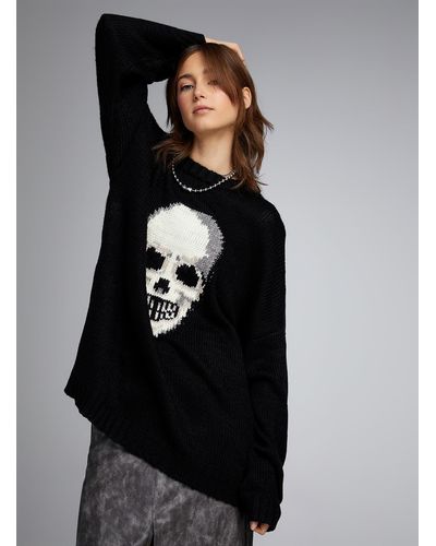 The Ragged Priest Skeleton Loose Sweater - Black