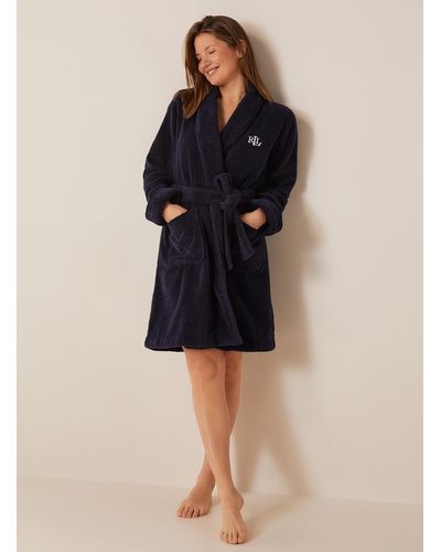 Ralph Lauren Navy Blue Embroidered Logo Terry Robe