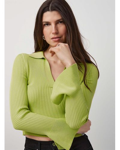 HUGO Sharreno Sparkling Green Cropped Ribbed Sweater