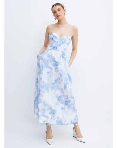 Bardot Winter Garden Topstitched Bustier Dress - Blue