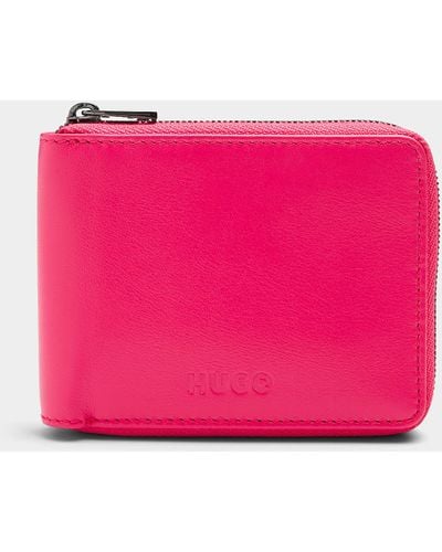 HUGO Vibrant Pink Leather Zip Wallet