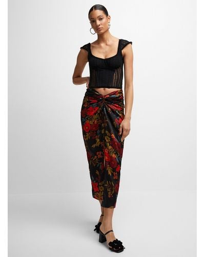 Icône Vibrant Flowers Knotted Detail Long Skirt - Multicolour