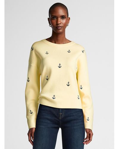 Contemporaine Embroidered Anchors Sweater - Natural