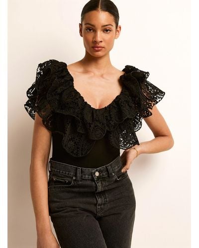 Icône Lace Ruffle Bodysuit - Black