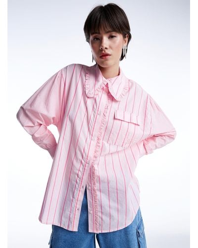Damson Madder Striped And Ruffled Pink Shirt