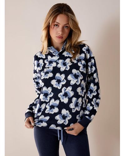 Miiyu Patterned Recycled Polar Fleece Lounge Sweater - Blue
