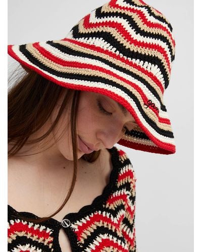 Ganni Striped Crochet Bucket Hat - Red