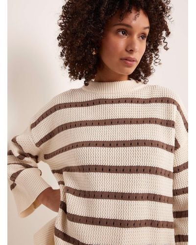 Soaked In Luxury Ravalina Stripes And Textures Sweater - Natural