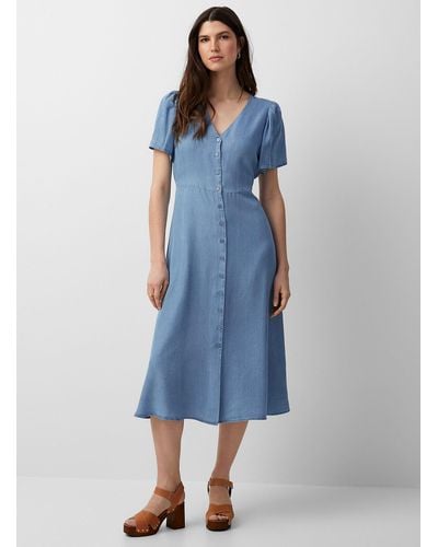 Contemporaine Buttoned Lyocell Denim Dress - Blue
