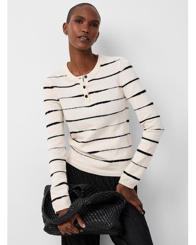 Samsøe & Samsøe May Uneven Stripes Buttoned Collar Sweater - White