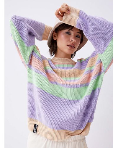 Notice The Reckless Pastel Stripes Loose Sweater - Gray