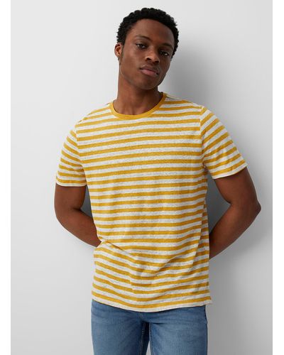 Le 31 Striped Pure European Flax Tm Linen Jersey T - Yellow
