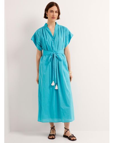 Vanessa Bruno Cyndie Turquoise Ruched Cotton Dress - Blue