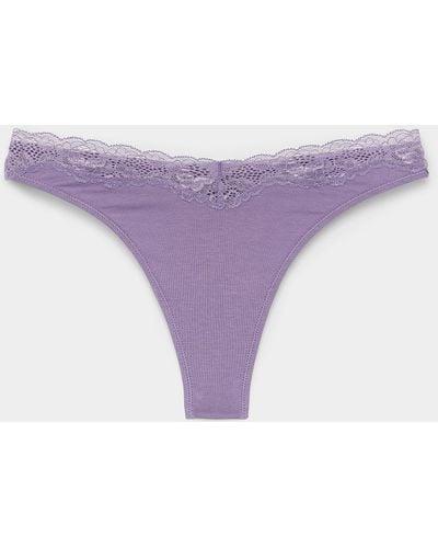 Miiyu Lace Edging Plain Thong - Purple
