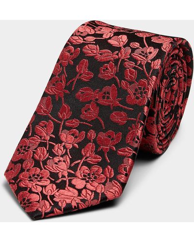Le 31 Monochrome Flower Satiny Tie - Red