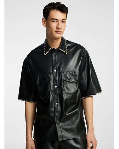 Nanushka Mance Overcast Leather Shirt - Black