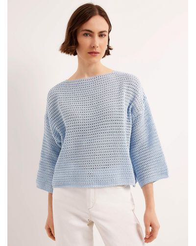 Contemporaine Openwork Crochet Loose Sweater - Blue