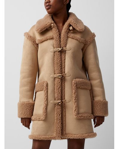 Moschino Jeans Bouclé Accents Velvety Coat - Natural