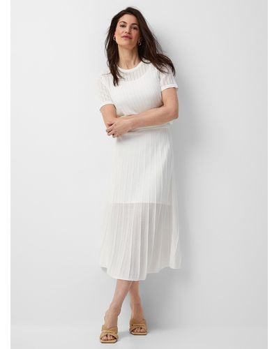 Contemporaine Pointelle Knit Midi Skirt - White