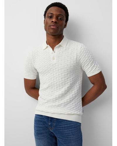 Only & Sons Geometric Embossed Knit Polo - White