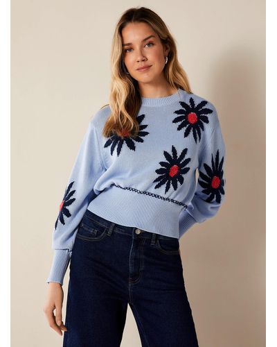 Benetton Textured Flowers Sweater - Blue