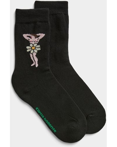 Carne Bollente Embroidered Flower Socks - Black