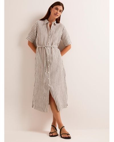 Part Two Emmalou Vertical Stripes Linen Shirtdress - Natural