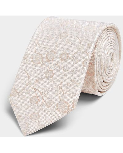 Olymp Floral Jacquard Beige Tie - White