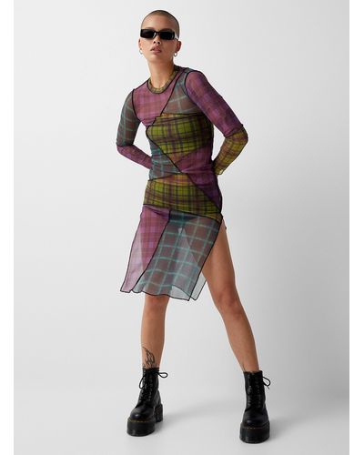 The Ragged Priest Patchwork Checkers Mesh Dress - Multicolor