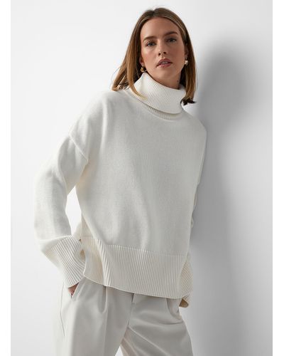 Contemporaine Ribbed Edging Loose Turtleneck Sweater - Gray