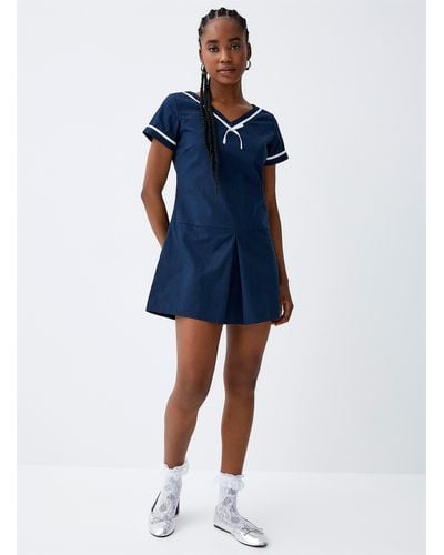 Motel Bow Piped Sailor Dress - Blue