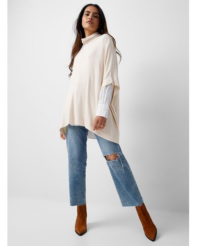 Contemporaine Flowy Brushed Turtleneck Poncho - Natural