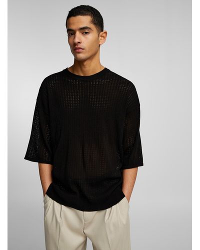 Le 31 Pointelle Teardrop Knit Sweater - Black