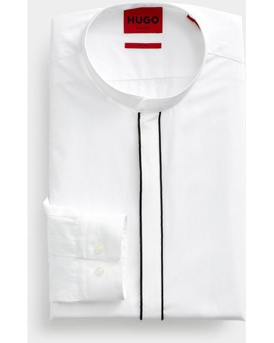 HUGO Contrast Trimmed Officer Collar Shirt Slim Fit - White