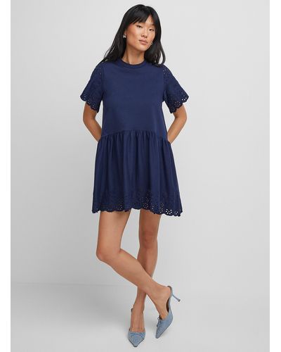 Icône Broderie Anglaise Organic Cotton Jersey Mini Dress - Blue