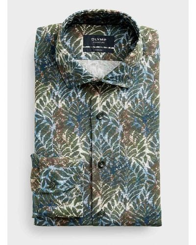 Olymp Pure Linen Abstract Garden Shirt Modern Fit - Green