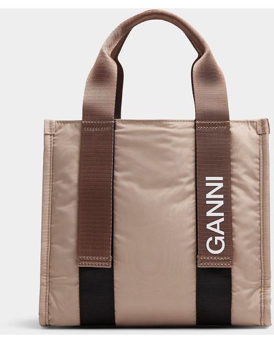 Ganni Taupe Recycled Fabric Small Tote - Brown