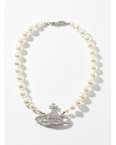Vivienne Westwood Bas Relief Pearly Bead Necklace - White